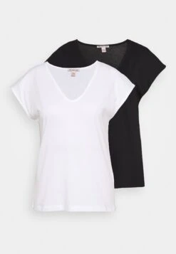 Anna Field Basic V Neck Drop Shoulder 2 Pack - T-Shirt Basique - Black/White -Anna Field 3f70515ddea441198ad67ad028d850d3