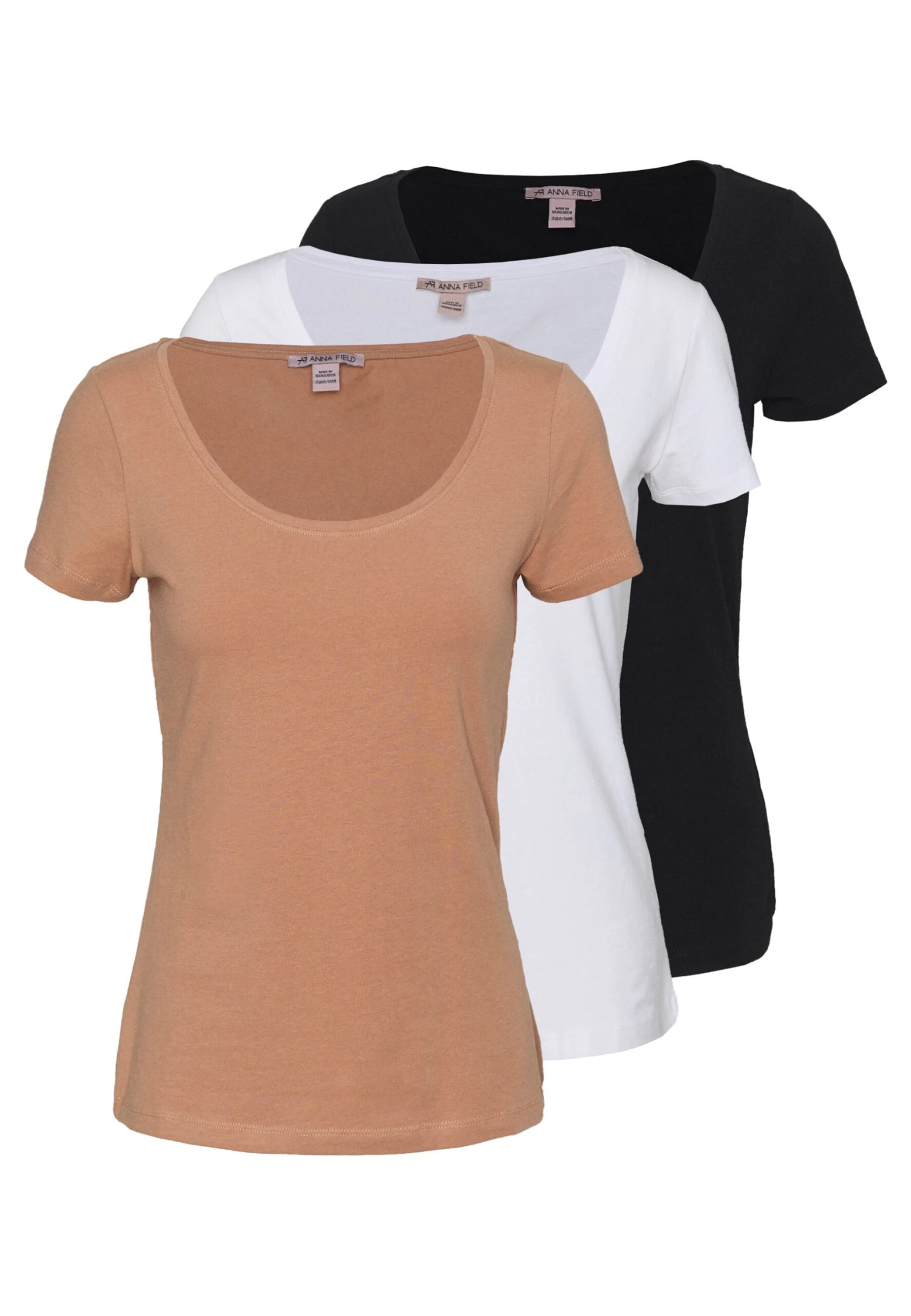 Anna Field 3 Pack - T-Shirt Basique - White/Camel/Black 3 Anna Field 3 Pack - T-Shirt Basique - White/Camel/Black